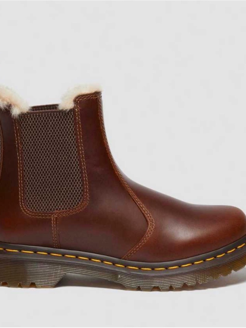 Dr. Martens Brown Leather Chelsea Ankle Boots with Shearling Collar